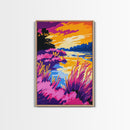Colorful Lakeside, Canvas Print, Bold River Art, Nature Inspired Decor, Scenic Water View, Vibrant Landscape, Cozy Home Wall Art