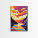 River Sunset Art, Colorful Nature Painting, Vibrant Landscape Canvas Print, Rustic Home Decor, Living Room Wall Art, Autumn Wall Art