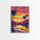 Palm Tree Sunset, Vibrant Beach Painting, Colorful Coastal Canvas Print, Tropical Home Decor, Boho Wall Art, Living Room Wall Art