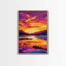 Sunset Reflection Art, Vibrant Lake Painting, Colorful Nature Canvas Print, Tranquil Home Decor, Boho Wall Art, Living Room Art