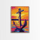 Anchor Sunset Art, Canvas Print, Nautical Wall Decor, Maritime Artwork, Coastal Sunset, Ocean Lover Gift, Modern Seascape, Beach House