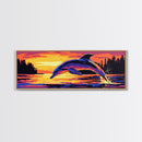Dolphin Sunset Art, Ocean Scene, Tropical Coastal Decor, Marine Wildlife, Beach House Wall Accent, Serene Nature Painting, Canvas Print
