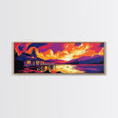 Sunset Cabin, Lakeside Retreat, Mountain House, Vibrant Nature Art, Framed Canvas Print, Rustic Wall Art, Autumn Decor, Cabin Aesthetic