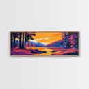 Mountain Cabin, Sunset Lake, Remote Getaway, Framed Canvas Print, Rustic Home Wall Art, Nature Retreat, Warm Aesthetic, Living Room Decor