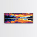 Reflective Lake, Mountain Sunset Art, Tranquil Nature Wall Decor, Framed Canvas Print, Scenic Landscape Painting, Large Wall Art, Gift Idea