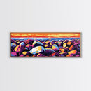 Colorful Rocks, Coastal Art, Sunset Beach Scene, Nature Inspired, Bathroom Wall Art, Vibrant Seaside Decor, Framed Canvas Print
