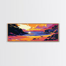 Coastal Sunset, Cliffside View, Ocean Horizon, Tranquil Beach Scene, Living Room Wall Art, Framed Canvas Print, Boho Decor