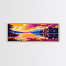 Tranquil Reflections, Nature Scene, Bold Colors, Relaxing Wall Art, Lakeside View, Wilderness Escape, Framed Canvas Print