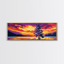 Sunset Pine Tree, Nature Wall Art, Wilderness Landscape, Adventure Decor, Framed Canvas Print, Vibrant Colors, Home Aesthetic
