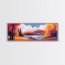 Campfire by Lake, Autumn Wall Art, Outdoor Retreat, Rustic Home, Framed Canvas Print, Cozy Lodge, Fall Decor, Adventure Aesthetic