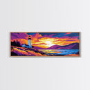 Cliffside Lighthouse, Ocean Sunset Art, Coastal Wall Print, Nautical Home Decor, Vibrant Landscape, Canvas Print, Bedroom Wall Art