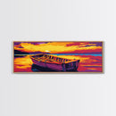 Wooden Rowboat, Lake Sunset Art, Nautical Wall Decor, Nature Inspired Print, Framed Canvas Print, Cabin Home Art, Peaceful Bedroom Decor