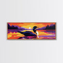 Lake Loon Sunset, Wildlife Wall Art, Tranquil Nature Scene, Cabin Decor, Framed Canvas Print, Vibrant Landscape, Living Room Artwork
