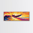 Speedboat Wave, Vibrant Water Art, Sunset Adventure, Framed Canvas Print, Bold Colors, Nautical Decor, Modern Home, Ocean Lover