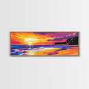 Golden Beach, Sunset Seascape, Ocean Art, Framed Canvas Print, Vibrant Coastal Scene, Nautical Living Room Decor, Waterscape Painting