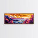 Sunset Coastline, Vibrant Seascape, Ocean View, Colorful Landscape, Framed Canvas Print, Living Room Wall Art, Beach House Decor