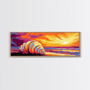 Seashell Beach, Vibrant Sunset, Coastal Art, Ocean Landscape, Framed Canvas Print, Living Room Wall Art, Tropical Decor, Warm Colors