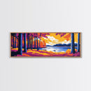 Lakeside Forest, Autumn Reflection, Serene Landscape, Nature Escape, Framed Canvas Print, Rustic Wall Art, Warm Colors, Relaxing Art