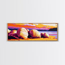 Seashell Beach, Vibrant Sunset, Coastal Landscape, Bold Colors, Framed Canvas Print, Living Room Wall Art, Tropical Vibes, Nautical Art