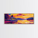 Floating Cabin, River Art, Serene Sunset, Lakeside Wall Art, Framed Canvas Print, Cozy Home Decor, Relaxing Landscape, Rustic Charm