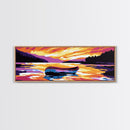 Canoe, Sunset, Reflection, Framed Canvas Print, Vibrant Lake Art, Wilderness Wall Decor, Boho Wall Art, Rustic Home Decor, Autumn Art