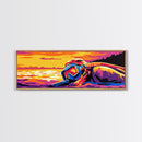 Scuba Mask, Ocean, Sunset, Framed Canvas Print, Diving Wall Art, Beach House Decor, Ocean Adventure Painting, Modern Home Decor