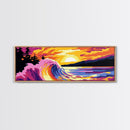 Crashing Wave, Sunset, Ocean Power, Framed Canvas Print, Surfer Wall Art, Beach House Decor, Coastal Color Palette, Vibrant Home Art