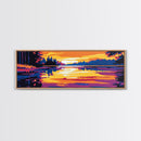 Sunset Lake, Tranquil Reflection, Serene Nature Art, Vibrant Landscape, Framed Canvas Print, Cozy Cabin Decor, Warm Autumn Colors