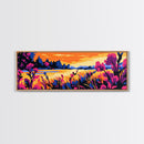 Floral Lake, Wildflower Sunset, Framed Canvas Print, Botanical Wall Art, Nature Scene, Boho Home Decor, Bedroom Artwork, Office Art