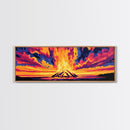 Sunset Flames, Majestic Campfire, Vibrant Night Sky, Framed Canvas Print, Cozy Rustic Wall Art, Cabin Retreat, Autumn Home Decor
