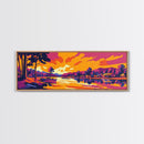 Lakeside Village, Colorful Sunset, Cozy Retreat, Framed Canvas Print, Scenic Nature Wall Art, Rustic Cabin Home Decor, Warm Tones