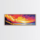 Beach, Waves, Sunset, Framed Canvas Print, Coastal Wall Art, Nautical Decor, Ocean Art, Vibrant Summer Artwork, Surf Inspired Home Decor