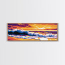 Ocean, Waves, Sunset, Framed Canvas Print, Coastal Wall Art, Boho Beach Art, Vibrant Seaside Decor, Nautical Artwork, Surfer Room Art