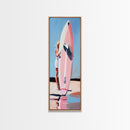 Surfboard Girl, Summer Beach, Coastal Aesthetic, Canvas Print, Boho Wall Art, Minimalist Painting, Living Room Decor, Gift, Pastel