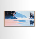 Mountain Lake, Peaceful Nature Art, Minimalist Alpine Landscape, Framed Canvas Print, Cabin Wall Decor, Calm Winter Aesthetic.