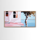 Lake House, Nature Reflection, Peaceful Retreat, Summer Serenity, Framed Canvas Print, Living Room Wall Art, Rustic Home Decor, Pastel