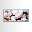 Smooth Stones, Pebble Beach, Coastal Art, Framed Canvas Print, Neutral Home Decor, Minimalist Style, Nature Inspired, Spa Wall Art