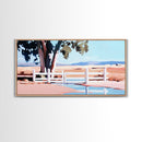 White Fence, Pastoral Landscape Print, Rustic Country Art, Framed Canvas Print, Minimalist Home Decor, Living Room Wall Art