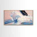 Splashing Wave, Surfer Art, Framed Canvas Print, Ocean Wall Art, Coastal Vibes, Modern Beach Decor, Nautical Artwork, Living Room Art