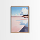Pink Shoreline, Beach Reflection, Coastal Landscape, Framed Canvas Print, Ocean Wall Art, Nautical Home Decor, Relaxing Summer Vibes
