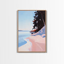 Secluded Beach, Coastal Pines, Ocean Sunset Art, Nature Wall Decor, Framed Canvas Print, Minimalist Seascape, Living Room Art, Boho Print