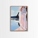 Woman by Water, Soft Pastel Art, Romantic Beach Scene, Minimalist Print, Framed Canvas Print, Tranquil Home Decor, Feminine Wall Art