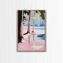Sunset Reflection, Tranquil Beach, Serene Landscape, Ocean Serenity, Pink Skies, Relaxing Vibes, Framed Canvas Print, Living Room