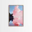 Pink Sky, Minimalist Coastal Art, Framed Canvas Print, Modern Landscape, Boho Sunset Painting, Living Room Wall Art, Serene Beach Decor