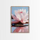 Lotus, Water Lily, Tranquil Nature Art, Framed Canvas Print, Zen Floral Wall Decor, Soft Pastel Painting, Botanical Art, Spa Wall Art