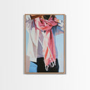 Pink Scarf, Fashion Illustration, Cozy Autumn Art, Feminine Style, Framed Canvas Print, Modern Wall Art, Soft Aesthetic, Unique Gift