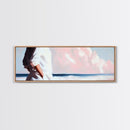 Beach Walk, Ocean Breeze, Pastel Sky, Dreamy Coastal Art, Soft Feminine Aesthetic, Framed Canvas Print, Bedroom Wall Art, Minimalist Decor