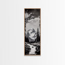 Snowy Peak, Mountain Reflection, Black White Nature, Adventure Landscape, Cabin Decor, Hiking Art, Framed Canvas Print