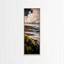 Coastal Landscape, Golden Grass, Cliffside View, Framed Canvas Print, Nature Wall Art, Ocean Inspired Decor, Rustic Home Art