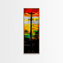 Sunset Utility Pole, Electric Lines, Urban Contrast, Canvas Print, Industrial Wall Art, Bold Colorful Decor, Modern Living Room Art